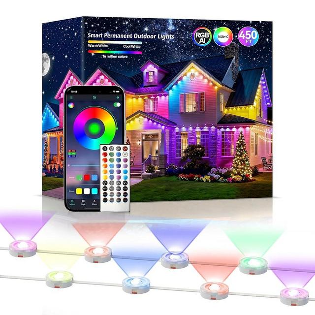 Jeryyen Permanent Outdoor Lights 450ft RGB+IC Outdoor String Lights App Control IP67 Waterproof,DIY Modes for Home Christmas,Halloween,Holiday, Daily,Birthday Decor（225ftX2pack