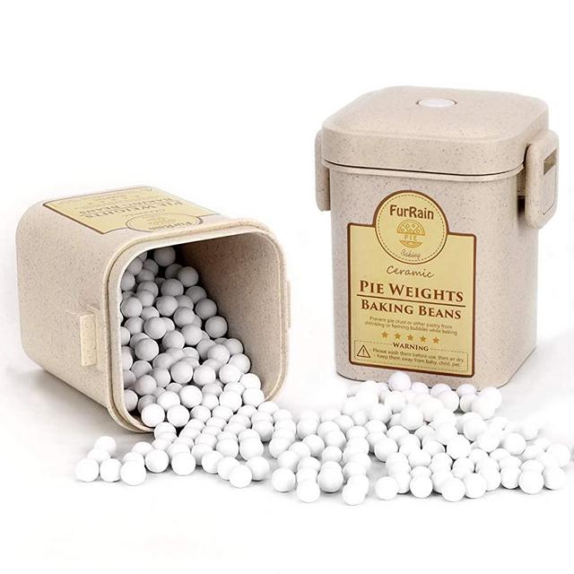 Ceramic Pie Weights Reusable 10mm Baking Beans Pie Crust Weights Natural Ceramic Stoneware with Wheat Straw Container
