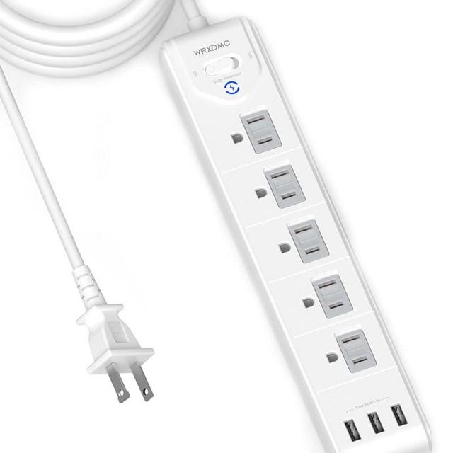 2 Prong to 3 Prong Outlet Adapter, WRXDMC 2 Prong Power Strip, 10ft Long Extension Cord with Polarized Plug, 1680J Surge Protector, 5 AC Outlets & 3 USB, Wall Mountable, Ideal for Non-Grounded Outlets