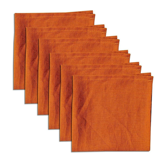 Linendo 100% Pure Linen Dinner Cloth Fall Napkins 15 x 15 Inch Caramel - Set of 6 Pack European Flax Natural Fabric Washable for Thanksgiving Home and Kitchen