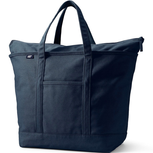 Lands' End Extra Large Solid Color 5 Pocket Zip Top Canvas Tote Bag - - Radiant Navy