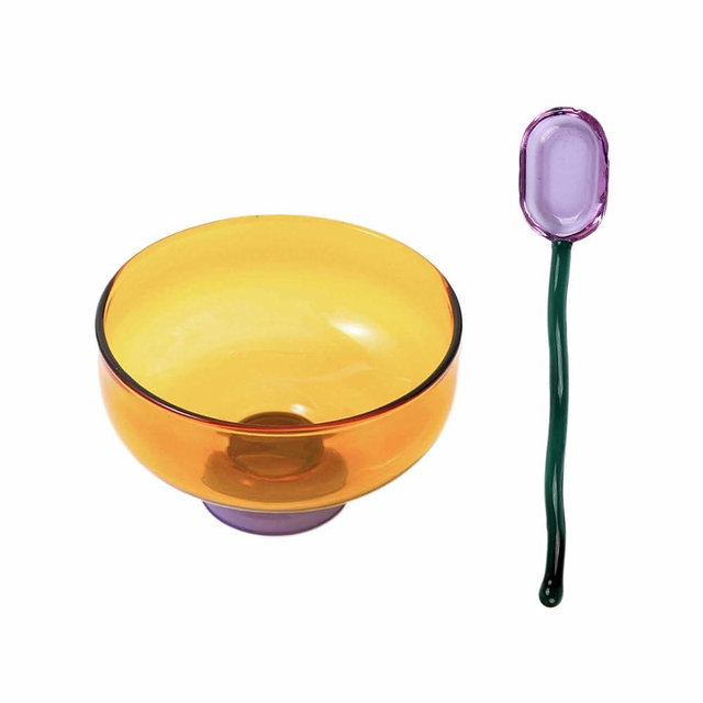 TMXAOK Glass Dessert Bowls with Spoon Candy Color Ice Cream Fruit Snack Candy Yogurt Small Bowls Set Colorful Cocktail Beverage Stirring Spoons for Cafe Wedding Holiday Party (Brown)