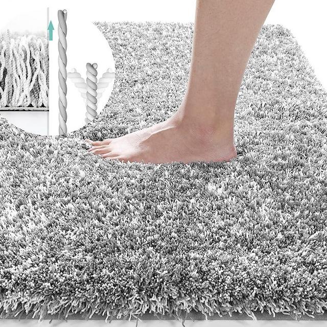 Yimobra Fluffy Plush Bath Rug, Super Shaggy Soft Comfortable Non Slip, Water Absorbent Microfiber Bath Mat, Dries Quickly, Machine Washable Thick Bathroom Floor Rugs for Shower, 32"x 20", Light Gray