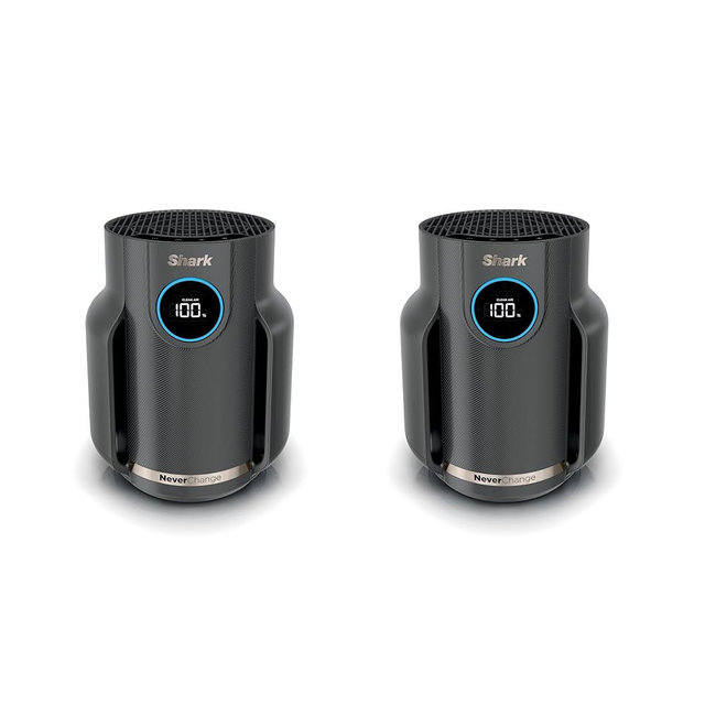 Shark Air Purifier for Home, NeverChange Compact Pro, 2 Pack, For Bedroom, Nursery, Home Office, Dorm, HEPA-Exceeding Filter, Captures Pollutants, Pet Dander, Dust, Odor, Smoke, Dark Grey, HP0712GY1