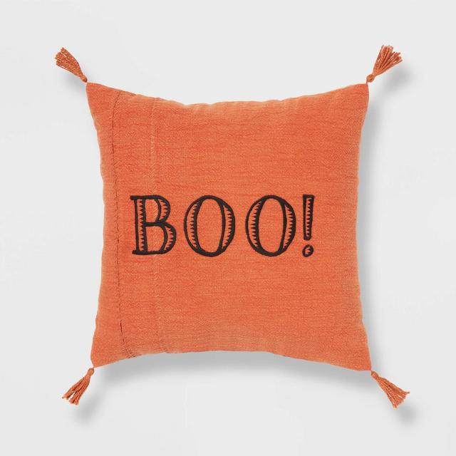 Reversible 'Boo' Square Throw Pillow Orange/Black - Threshold™