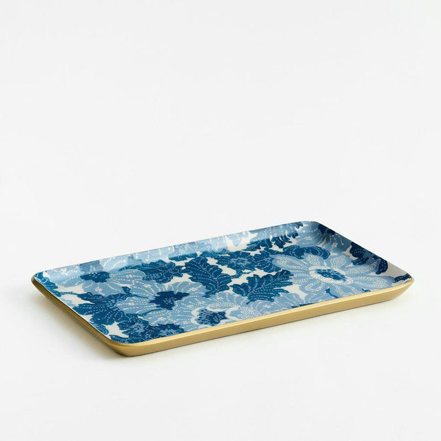 Printed – Blue Floral Enamel Tray – Large