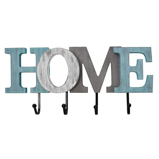 Morning View Wooden Home Sign Decor Aqua Hanging Block Letters Sign with Hook Rustic Decorative Wooden Letters for Wall Decor Cutout Letters Wooden Word Signs Home Signs (Home)