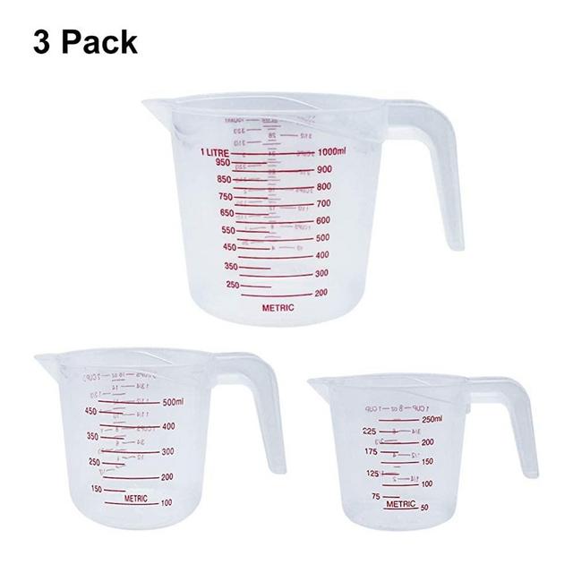 Plastic Measuring Cup, Measuring Cup Set of 3 BPA-free Stackable Clear Heat-resistant with Angled Grip and Spout for Flour Oil Powder (4/2/1 Cup Capacity)