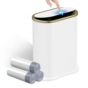 1.8 Gallons Small White Bathroom Trash Can with Lid, Slim Bathroom Garbage Bin, Dog Proof Trash Can with Pop-Up Lid for Bedroom,Toile, White