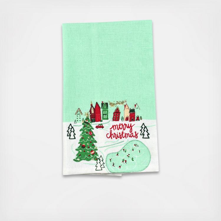 Green Kitchen Towels Set of 2 Hand Decorated Towels Set of 