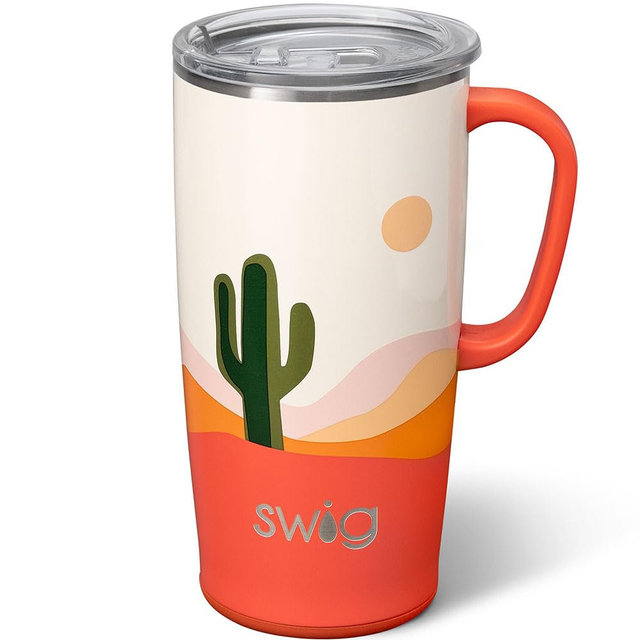 Swig Life 22oz Travel Mug, Insulated Tumbler with Handle and Lid, Cup Holder Friendly, Dishwasher Safe, Stainless Steel, Travel Coffee Cup, Insulated Mug with Lid (Boho Desert)