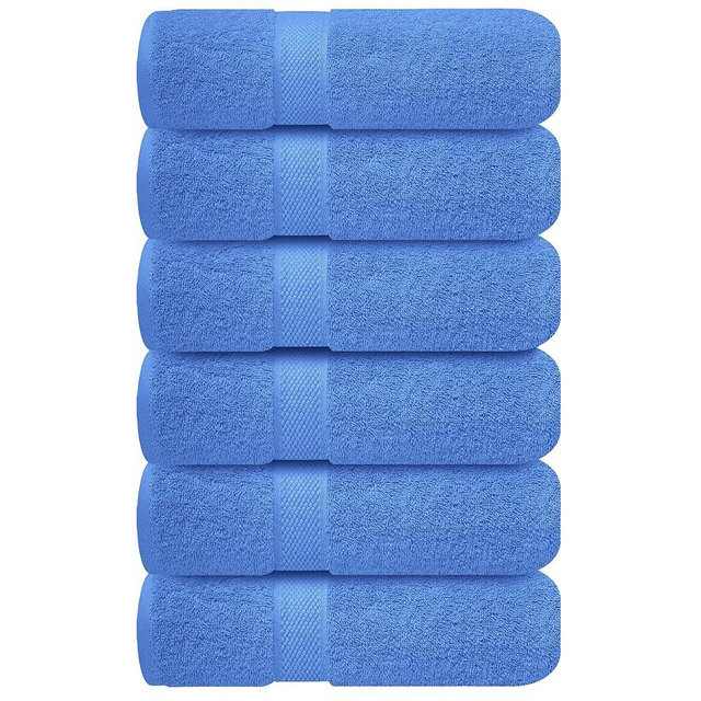 Infinitee Xclusives Luxury 100% Ring-Spun Cotton Hand Towels for Bathroom Set of 6 (16x28 inches) - Soft, Absorbent & Quick-Drying Bath Towels for Bathroom, Gym, Spa & Hotel Use (Eloquent Blue)