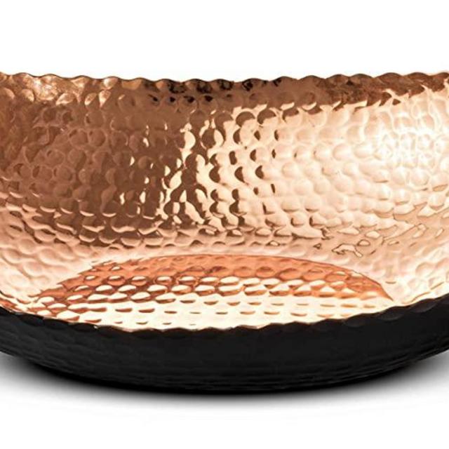 Monarch Abode Hand Hammered Modern Bowl, 12.75 x 8.75 x 3.5, Black/Copper