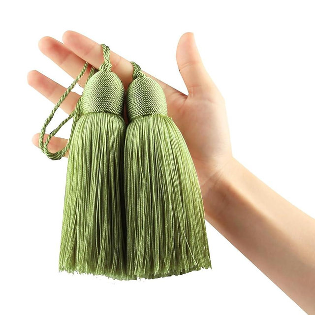 Fenghuangwu 2pcs Tassel Charms Polyester Key Tassels with Loop,DIY Handmade Craft Accessories of Home and Furniture Decoration(Green)