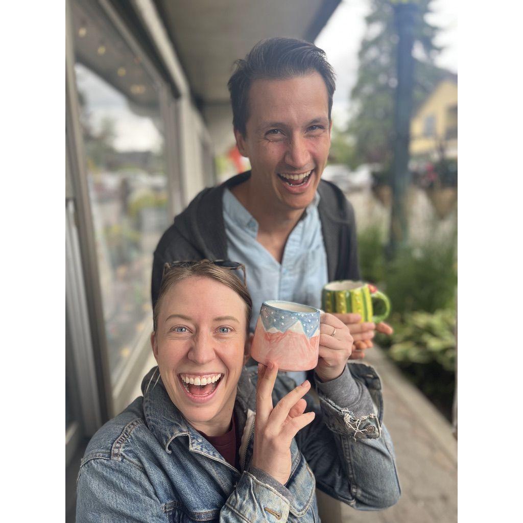 For Chelsea's 35th birthday in Tahoe, Micah organized a ceramic painting party. We use these mugs daily!