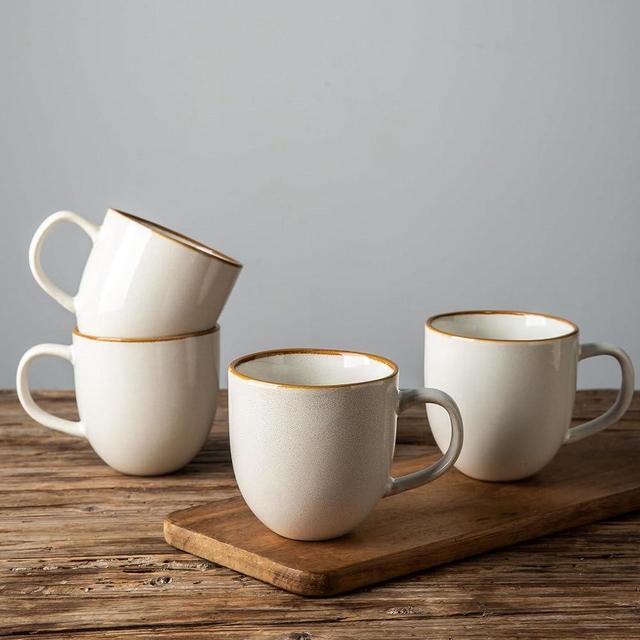 AmorArc 12oz Coffee Mugs, Ceramic Coffee Mugs set of 4 for Man, Woman, Dad, Mom, Modern Coffee Mugs with handle for Latte/Cappuccino/Milk/Cocoa. Dishwasher&Microwave Safe, Reactive-Pearl White