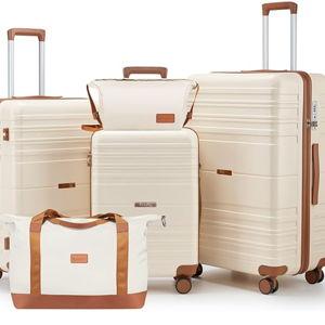 Luggage Sets with spinner wheels, PC+ABS Hard Shell Travel Luggage,Lightweight Carry-on suitcases with TSA Lock,YKK Zippers (Beige, 5 piece sets(20/24/28/DB/TB))