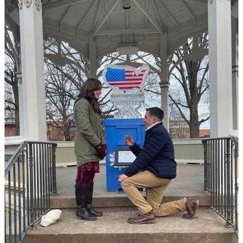 Justin proposing at the Medina Ice Festival on Valentine's Day!