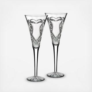 Waterford True Love Set of 2 Lead Crystal Champagne Flutes