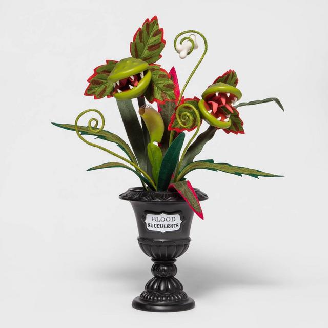 18" Ghoulish Garden Blood Succulents Faux Halloween Creepy Venus Fly Trap with Black Planter - Hyde & EEK! Boutique™