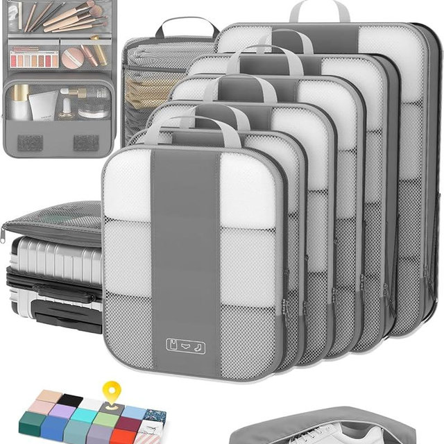 10 Set Compression Packing Cubes for Travel Essentials,Compressible Expandable Packing Cubes for Suitcase,OlarHike Luggage Organizer Bags for Travel,Handy Helper for Organizing Clothes(Gray)