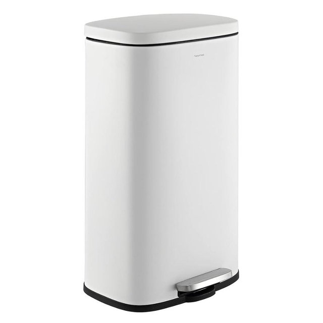 happimess HPM1011C Curtis 8-Gallon Step-Open Trash Can with Soft-Close Lid, Modern, Minimalistic, Fingerprint Proof for Home, Kitchen, Laundry Room, Office, Bedroom, Bathroom, White