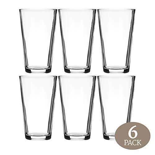 Modvera Drinkware Beer Pint Glass 16 Ounce | Versatile Cocktail Shaker Glass | Perfect for the Pub, Home Bar, or Everyday Use | Ultra Clear Strong Rim Tempered Mixing Glass | Set of  6