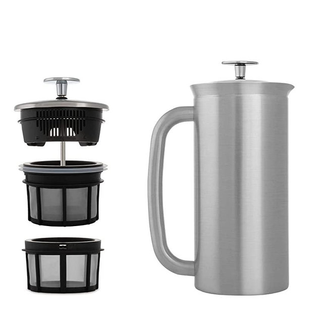 ESPRO P7 Double Walled Stainless Steel Insulated Coffee French Press (Brushed Stainless Steel, 18 Ounce)