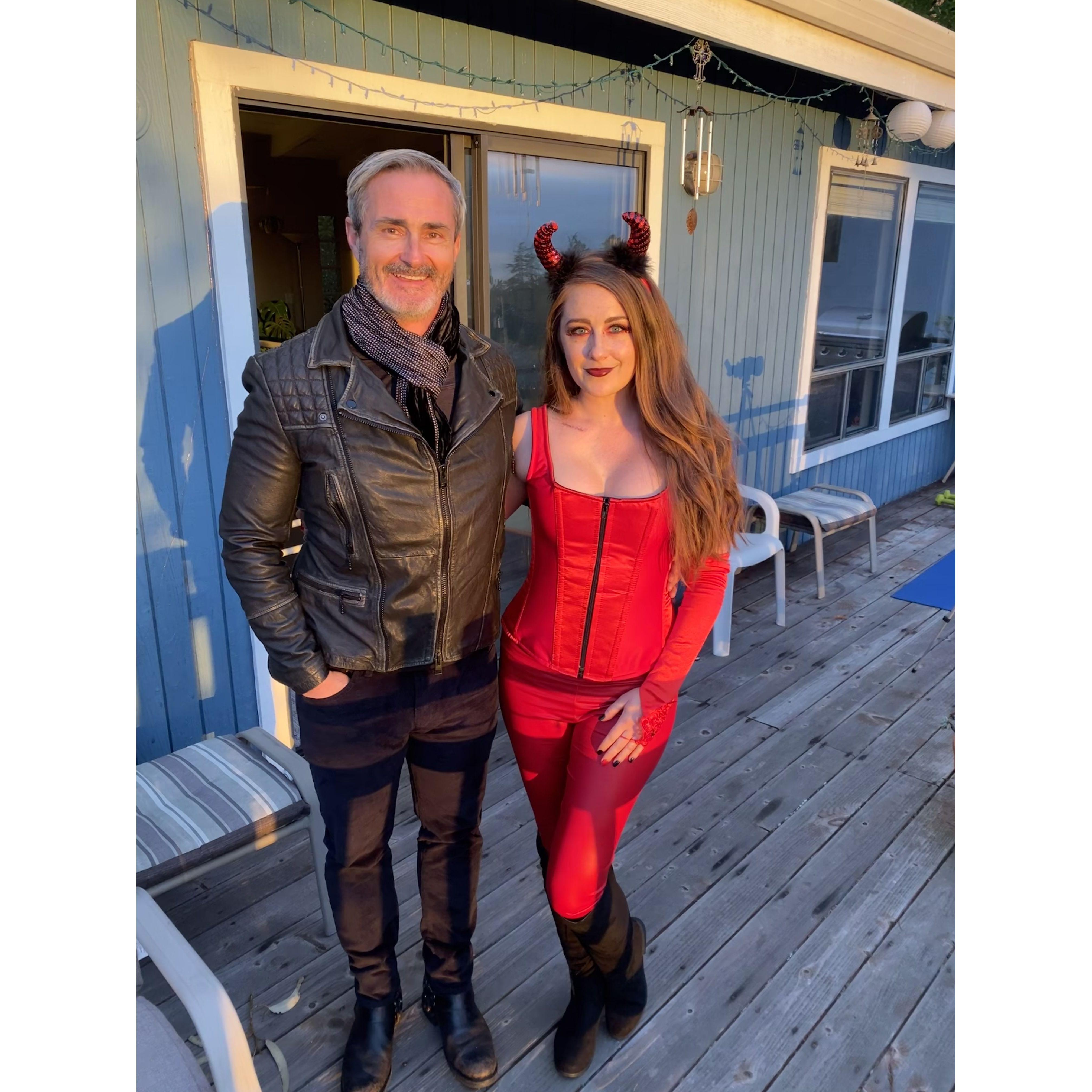 Our first Halloween together - one month after our first date! Naturally, I was the devil and Robert was an angel (you can spot his wings in another pic) ;)