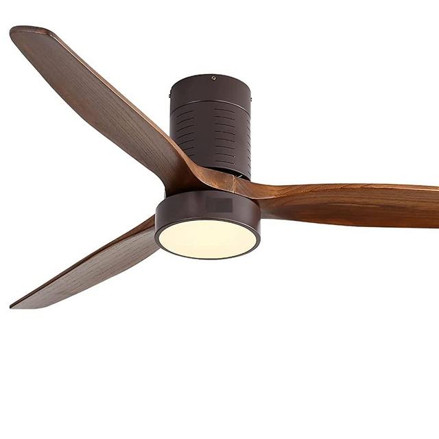 CACI Mall Low Profile Ceiling Fan with Lights Remote Control, Flush Mount Ceiling Fan, Wood Ceiling Fan with Remote, Quiet Energy-Saving with 6-Speed, 52'', Brown