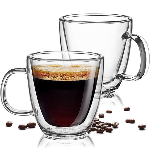 350 Ml Glass Espresso Cup With Lids Spoon-double Wall Insulated Clear Mugs  With Handle & Suspended Base Design-thick Expresso Coffee Cups