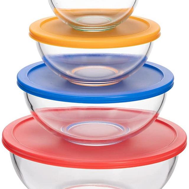 Klareware Glass Mixing Bowls with BPA FreeLids 8 Piece 0.5 Quart 1 Quart 2 Quart 3.7 Quart Space Saving Nesting Bowls Easy Grip Stable Design for Meal Prep Food Storage Glass bowl For Cooking Baking