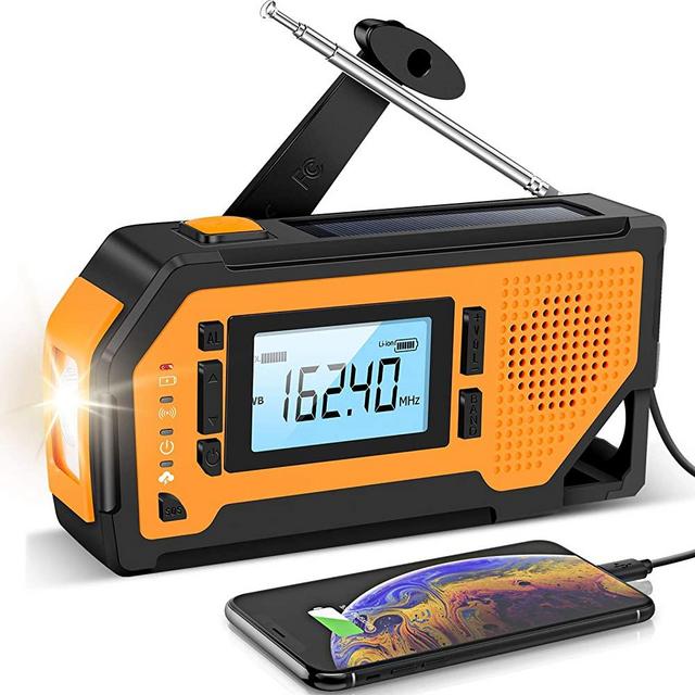 【2021 Newest】 Emergency Solar Hand Crank Radio- Aiworth AM/FM/NOAA Weather Radio, Portable Hurricane Survival Radio with LED Flashlight, Reading Lamp, 2000mAh Cell Phone Charger, SOS Alert