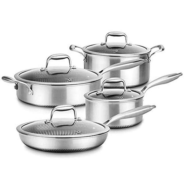 8-Piece Triply Cookware Set Stainless Steel-Triply Kitchenware Pots & Pans Set Kitchen Cookware w/ DAKIN Etching Non-Stick Coating-Sauce Pot, Stew Pot, Cooking Pot, Frying Pan, Lids-NutriChef NC3PLY8Z