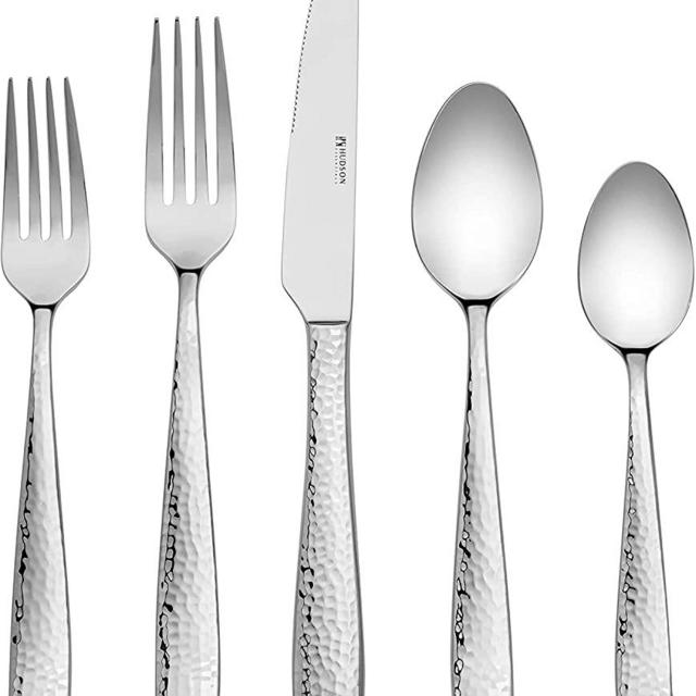 Hudson Essentials 60-Piece Hammered 18/10 Stainless Steel Flatware Silverware Set, Service for 12