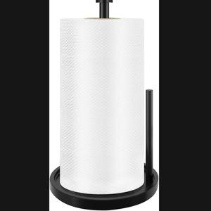 Paper Towel Holder Countertop, Standing Paper Roll Holder with Anti Slip Weighted Base, Stainless Steel Freestanding Paper Towel Holder for Kitchen, Black
