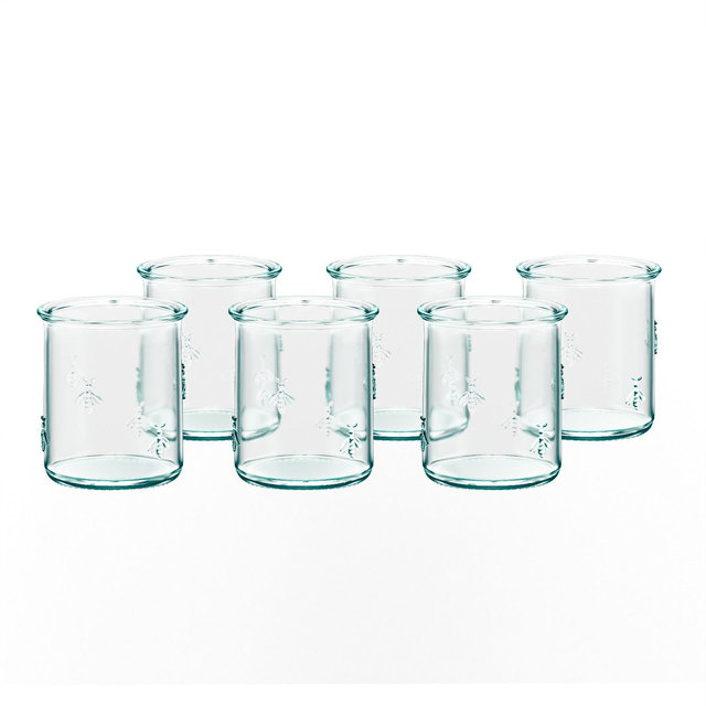 Amici Home Italian Recycled Green Regina Double Old Fashioned Glasses, Drinking Glassware with Green Tint, Embossed Bee Design, Set of 6,12-Ounce