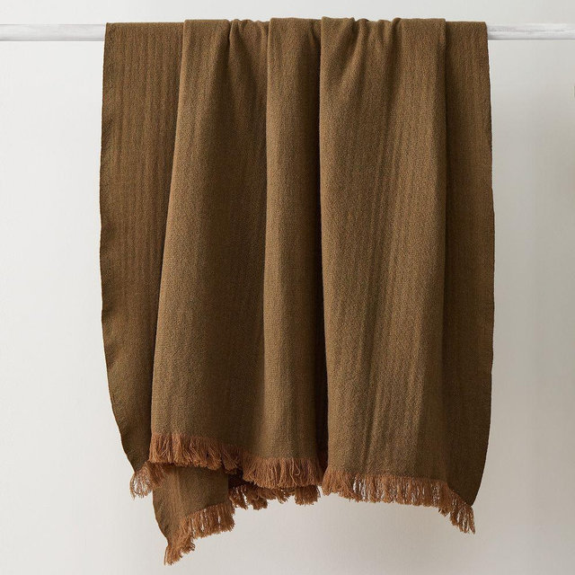 Wool Two Tone Throw, 50x60, Caper