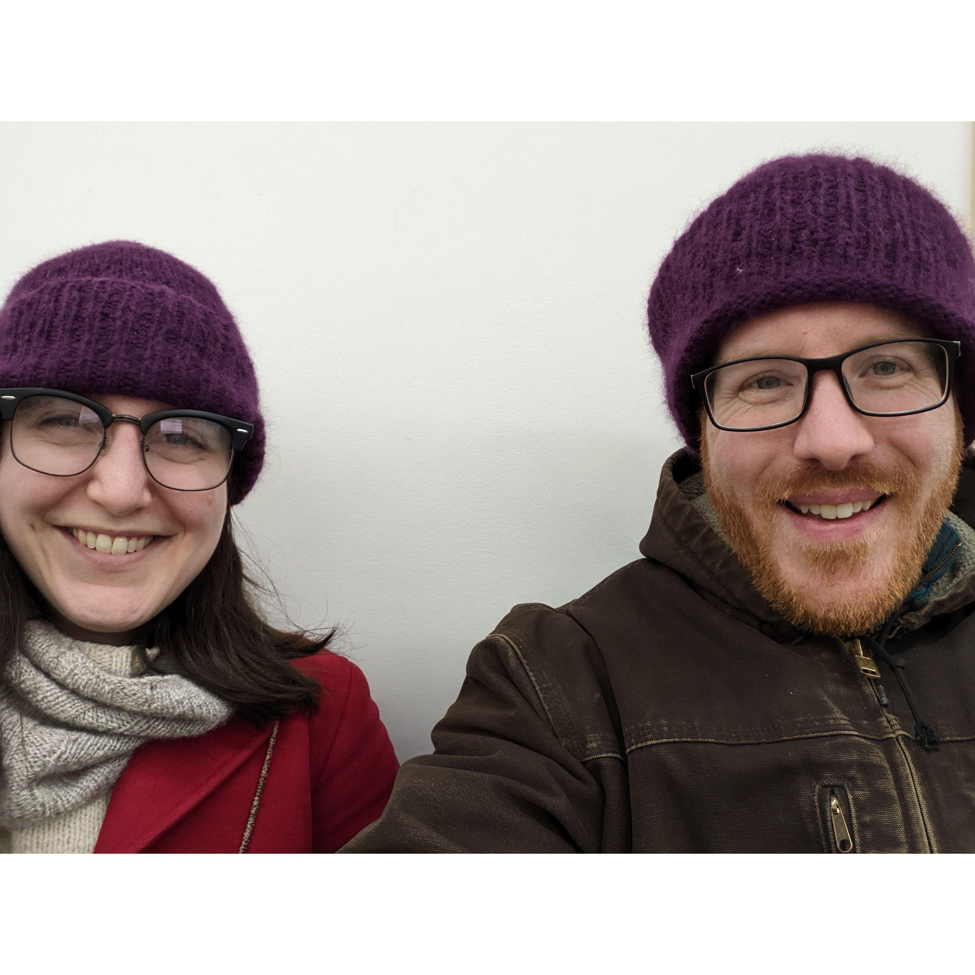 Matching hats.