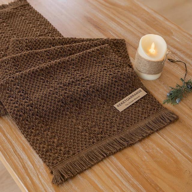 Keketoarrange Boho Brown Table Runner for Home Decor 13x48 Inches Farmhouse Macrame Burlap Jute Rustic Coffee Table Runner Dining Kitchen Centerpiece Bohemian Decor Baby Shower Decorations