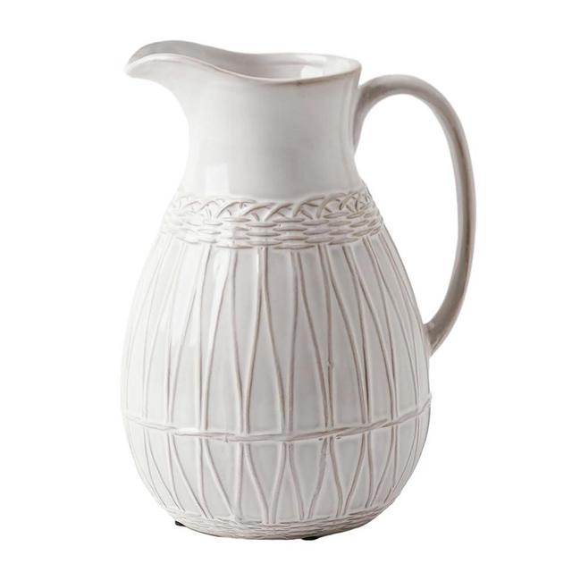 VICTOR & TERESA Small White Ceramic Pitcher Vase for Home Decor, 7.8'' Decorative Jug Vases Gift for Mom, Farmhouse Distressed Vases for Flowers, Pampas Grass, Table Centerpieces, Kitchen, Mantel