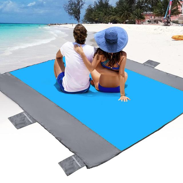 POPCHOSE Beach Blanket, Beach Blanket Waterproof Sandproof, Extra Large Sandproof Beach Blanket for 4-7 Adults, Waterproof Picnic Blanket with 6 Stakes, Beach Accessories for Travel, Camping, Hiking