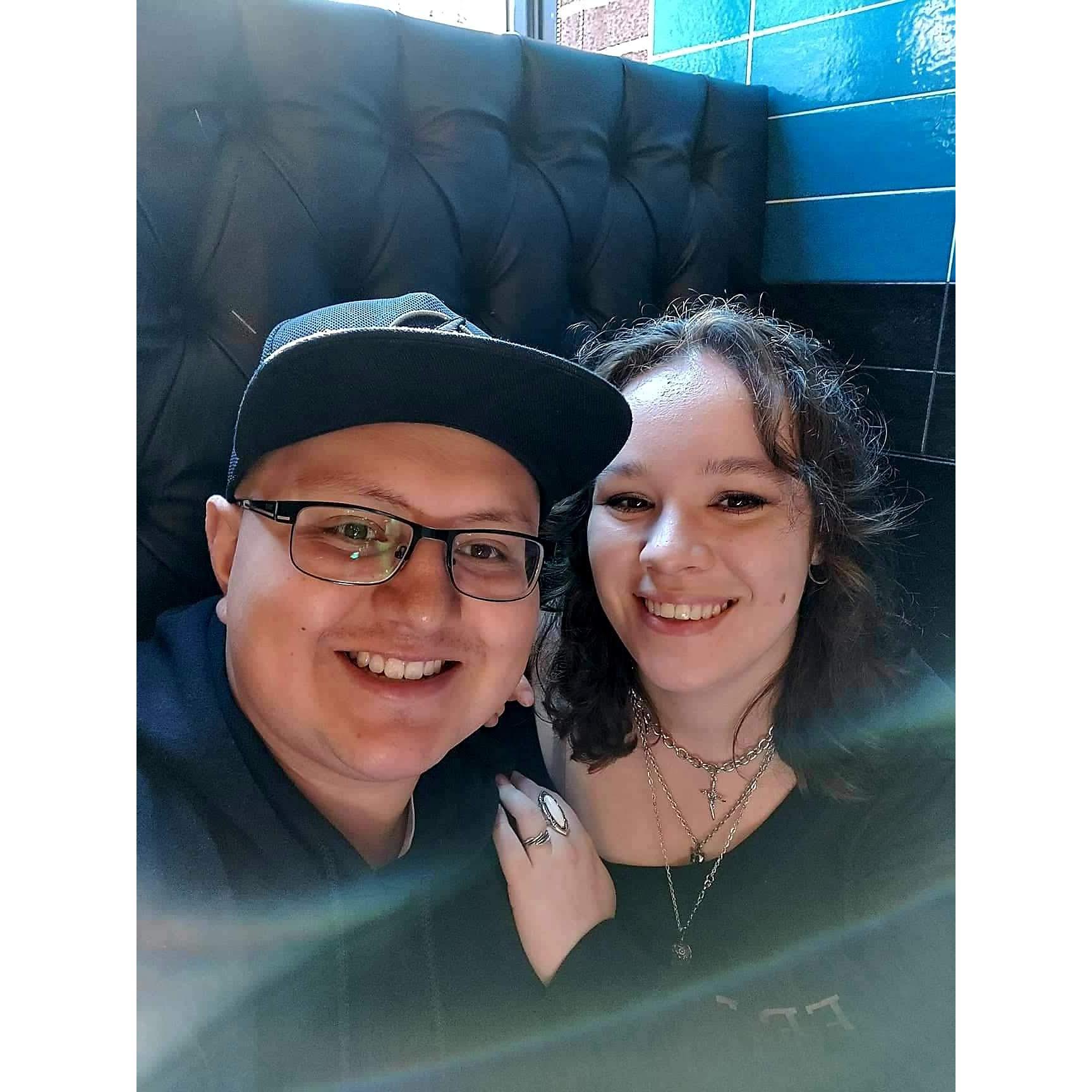 One of our favorite things to do together is have brunch and play pokémon go downtown.  We took this picture at one of our many favorite spots.