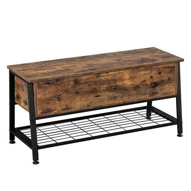 VINGLI Industrial Storage Bench Entryway Flip Top Shoe Bench Bed End Bench Seat with Shelf for Bedroom, Entryway, Living Room