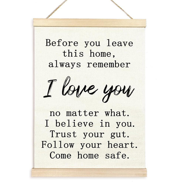 TAEDIN Before You Leave This Home Poster Hanger Frame, I Love You Sign Wall Decorations Wooden Canvas Print, Love Wall Decor, Entryway Wall Decor, Inspirational Motivational Wall Decor 12X16