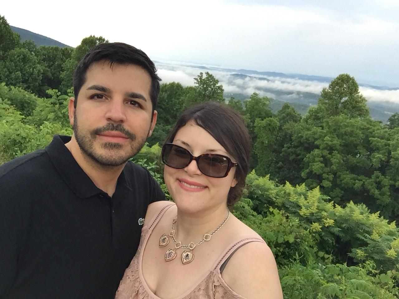 That's the blue ridge mountains behind us. What a beautiful view point that was in Virginia!