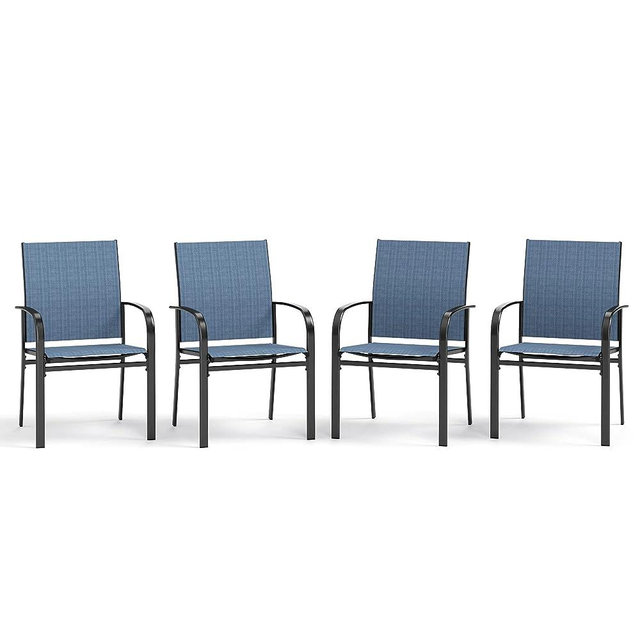 MIXPATIO Patio Dining Chairs Set of 4, Outdoor Textilene Dining Chairs, Patio Furniture Chairs with Armrest, Blue