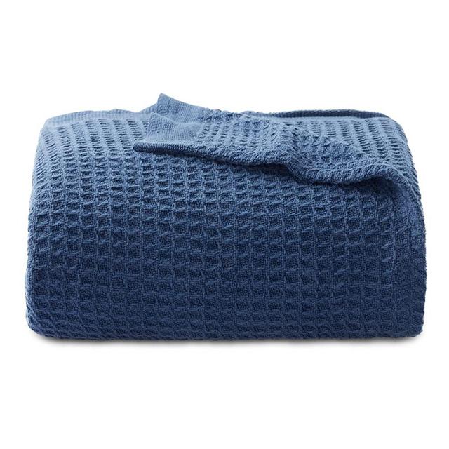 Bedsure 100% Cotton Blankets for Couch - 405GSM Waffle Weave Throw Blankets for Summer, Navy Soft Lightweight Woven Blankets for All Seasons, 50x70 inches