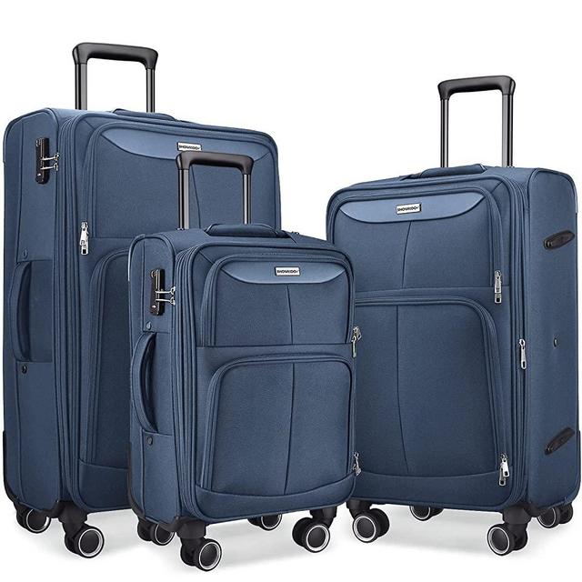 SHOWKOO Luggage Sets 3 Piece Softside Expandable Lightweight Durable Suitcase Sets Double Spinner Wheels TSA Lock Blue (20in/24in/28in)