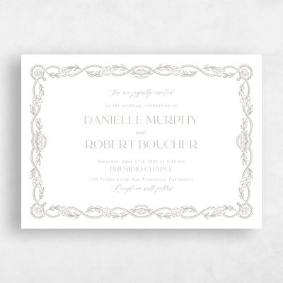 White Floral Wedding Invitation - Estella Landscape